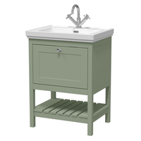 Mobile Bagno Tradizionale da 630mm con Lavabo (1 Foro per la Rubinetteria) - Verde Tenue - con Maniglia Cromata – Tudor