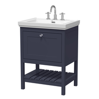 Mobile Bagno Tradizionale da 630mm con Lavabo (3 Fori per la Rubinetteria) - Blu Indaco - con Maniglia Cromata – Tudor