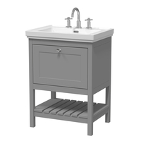 Mobile Bagno Tradizionale da 630mm con Lavabo (3 Fori per la Rubinetteria) - Grigio Freddo - con Maniglia Cromata – Tudor