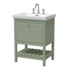 Mobile Bagno Tradizionale da 630mm con Lavabo (3 Fori per la Rubinetteria) - Verde Tenue - con Maniglia Cromata – Tudor