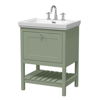 Mobile Bagno Tradizionale da 630mm con Lavabo (3 Fori per la Rubinetteria) - Verde Tenue - con Maniglia Cromata – Tudor