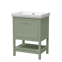 Mobile Bagno Tradizionale da 630mm con Lavabo (Senza Fori per la Rubinetteria) - Verde Tenue - con Maniglia in Oro Satinato – Tudor