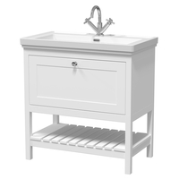 Mobile Bagno Tradizionale da 830mm con Lavabo (1 Foro per la Rubinetteria) - Bianco Puro - con Maniglia in Oro Satinato – Tudor