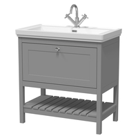 Mobile Bagno Tradizionale da 830mm con Lavabo (1 Foro per la Rubinetteria) - Grigio Freddo - con Maniglia Nera – Tudor