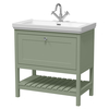Mobile Bagno Tradizionale da 830mm con Lavabo (1 Foro per la Rubinetteria) - Verde Tenue - con Maniglia in Oro Satinato – Tudor