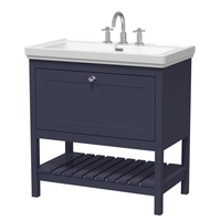 Mobile Bagno Tradizionale da 830mm con Lavabo (3 Fori per la Rubinetteria) - Blu Indaco - con Maniglia Cromata – Tudor