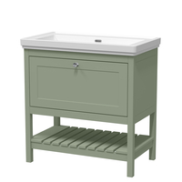 Mobile Bagno Tradizionale da 830mm con Lavabo (Senza Fori per la Rubinetteria) - Verde Tenue - con Maniglia Cromata – Tudor