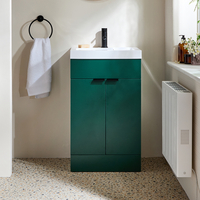 Mobile Bagno Verde Scuro da 500mm con Lavabo e Maniglie Nere con Impugnatura a Dito - Cluo