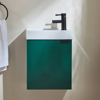 Mobile Bagno Verde Scuro Sospeso da 400mm con Lavabo e Maniglia Moderna Nera con Impugnatura a Dito - Cluo
