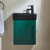 Mobile Bagno Verde Scuro Sospeso da 400mm con Lavabo Nero e Maniglia con Barra a T Nera - Cluo