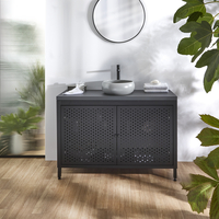 Mobile da Lavabo per Bagno in Metallo Nero da 1200mm con Ripiano di Colore Nero Grigio e Lavabo Elements Circolare Colore Grigio (Pebble) - Beswick