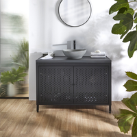 Mobile da Lavabo per Bagno in Metallo Nero da 1200mm con Ripiano di Colore Nero Grigio e Lavabo Elements Ovale Colore Grigio (Pebble) - Beswick