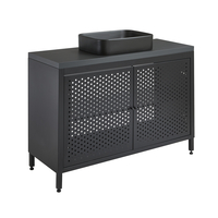 Mobile da Lavabo per Bagno in Metallo Nero da 1200mm con Ripiano di Colore Nero Grigio e Lavabo Elements Rettangolare di Colore Grafito - Beswick