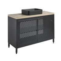 Mobile da Lavabo per Bagno in Metallo Nero da 1200mm con Ripiano di Colore Rovere Chiaro con Lavabo Elements Rettangolare di Colore Grafito - Beswick