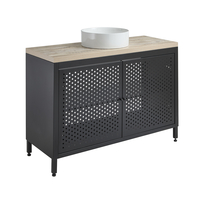 Mobile da Lavabo per Bagno in Metallo Nero da 1200mm con Ripiano di Colore Rovere Chiaro e Lavabo Redondo - Beswick