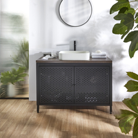 Mobile da Lavabo per Bagno in Metallo Nero da 1200mm con Ripiano di Colore Rovere Scuro e Lavabo - Beswick