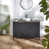 Mobile da Lavabo per Bagno in Metallo Nero da 1200mm con Ripiano di Colore Rovere Scuro e Lavabo Elements Circolare Colore Blanco (Chalk) - Beswick
