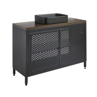 Mobile da Lavabo per Bagno in Metallo Nero da 1200mm con Ripiano di Colore Rovere Scuro e Lavabo Elements Rettangolare di Colore Grafito - Beswick