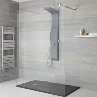 Pannello Doccia Manuale Antracite a 3 Vie in ABS con Soffione Doccia 4 Idrogetti e Doccetta con Flessibile 1400x207x450mm - Alston