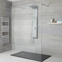 Pannello Doccia Manuale Cromato a 3 Vie in ABS Completo di Soffione Doccia 4 Idrogetti e Doccetta con Flessibile 1400x207x450mm - Alston