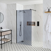 Parete Doccia Walk-In a Nicchia con Vetro Fumè e Canaletta (Opzionale) - Varie Misure - Nox-Luna