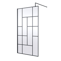 Parete Doccia Walk-in Vetro a Griglia Nera - 1850mm - Senza Anta Paraspruzzi - Pannello 700mm