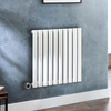 Radiatore Elettrico di Design Orizzontale - Bianco - 635mm x 590mm - Elemento Elettrico Termostatico Cromato Wi-Fi con Presa Elettrica