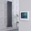 Radiatore Misto Verticale Antracite Triplo con Valvole in Nichel Satinato con Termostato WiFi e Display Touschscreen - 1800mm x 380mm