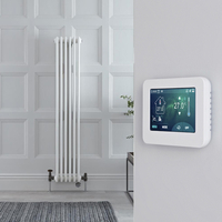 Radiatore Misto Verticale Bianco Doppio con Valvole Effetto Ottone Anticato con Termostato WiFi e Display Touchscreen - 1500mm x 290mm - Regent