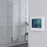 Radiatore Misto Verticale Bianco Doppio con Valvole in Nichel Satinato con Termostato WiFi e Display Touschscreen - 1500mm x 200mm - Regent