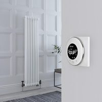 Radiatore Misto Verticale Bianco Doppio con Valvole in Ottone Anticato e Termostato WiFi - 1500mm x 380mm - Regent