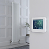 Radiatore Misto Verticale Bianco Triplo con Valvole in Nichel Satinato con Termostato WiFi e Display Touschscreen - 1800mm x 380mm - Regent