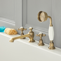 Rubinetto Bordo Vasca a 4 Fori a Croce Design Tradizionale Oro Spazzolato - Elizabeth