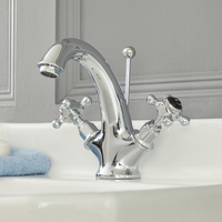 Rubinetto Monoforo Per Lavabo a Croce - Design Tradizionale Cromo/Nero - Elizabeth