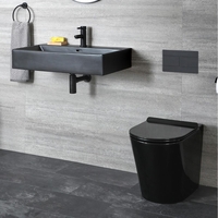 Sanitario a Terra Filo Parete e Lavabo Sospeso Nero - Nox