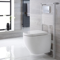 Sanitario Bagno WC Sospeso Ovale con Copriwater,  Telaio Alto e Placca di Comando - Ashbury