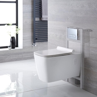 Sanitario Bagno WC Sospeso Quadrato con Copriwater,  Telaio Corto e Placca di Comando - Sandford