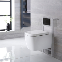 Sanitario Bagno WC Sospeso Quadrato con Copriwater,  Telaio Corto e Placca di Comando 345 x 350mm - Milton