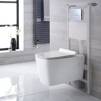 Sanitario Bagno WC Sospeso Quadrato con Copriwater,  Telaio e Placca di Comando - Sandford