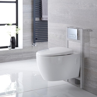 Sanitario WC Sospeso Ovale con Copriwater,  Telaio Corto e Placca di Comando - Kenton