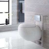 Sanitario WC Sospeso Ovale con Copriwater,  Telaio Corto e Placca di Comando - Langtree