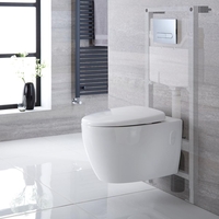 Sanitario WC Sospeso Ovale con Copriwater,  Telaio e Placca di Comando - Kenton