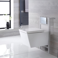 Sanitario WC Sospeso Quadrato con Copriwater,  Telaio Corto e Placca di Comando - Halwell