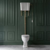 Sanitario WC Tradizionale con Cassetta Alta - Kit di Scarico in Oro Satinato e Copriwater Bianco - Richmond