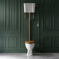 Sanitario WC Tradizionale con Cassetta Alta - Kit di Scarico in Oro Satinato e Copriwater Color Rovere - Richmond