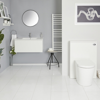 Set Bagno Bianco con Mobile WC,  Sanitario a Terra,  Mobile Sospeso con Lavabo Integrato e Opzione LED - Newington