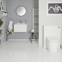 Set Bagno Bianco con Mobile WC,  Sanitario a Terra,  Mobile Sospeso con Lavabo Integrato e Opzione LED - Newington