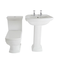 Set Bagno con Sanitario WC Monoblocco,  Copriwater e Lavabo su Colonna 2 Fori - Chester