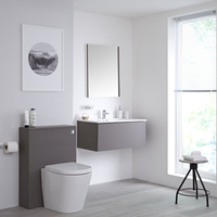 Set Bagno Grigio con Mobile WC,  Sanitario a Terra,  Mobile Sospeso con Lavabo Integrato e Opzione LED - Newington
