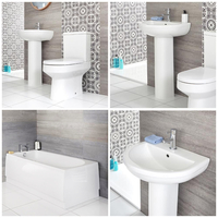 Set Bagno Moderno con Vasca,  Lavabo su Colonna e Sanitario WC Monoblocco - Covelly